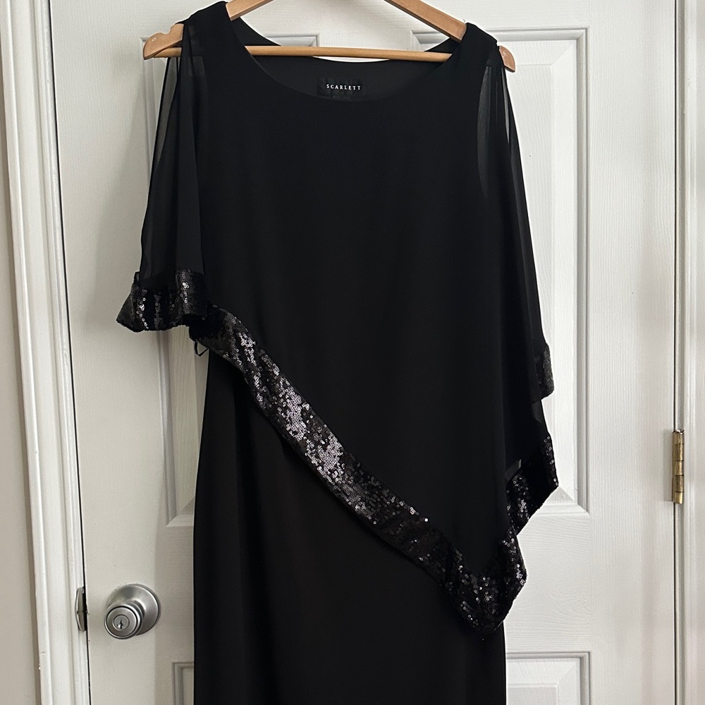 Scarlett Asymmetrical Black Dress with Sequin Trim